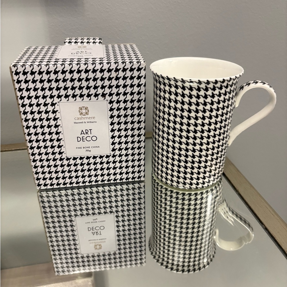 Bowring black plaid fine china mug new in box
